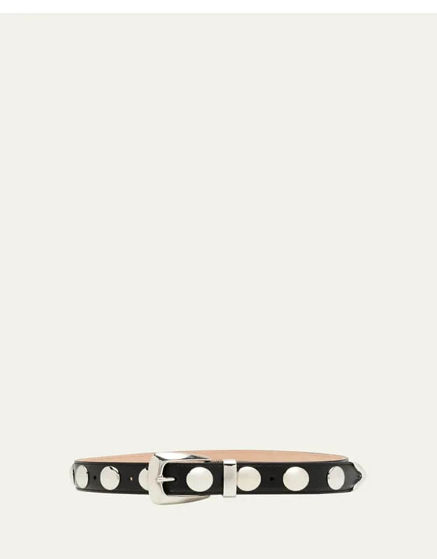 Silvertone Studded Leather Belt
