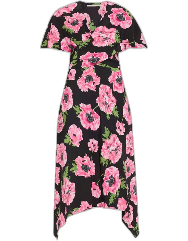 Floral Print Asymmetric Midi Dress