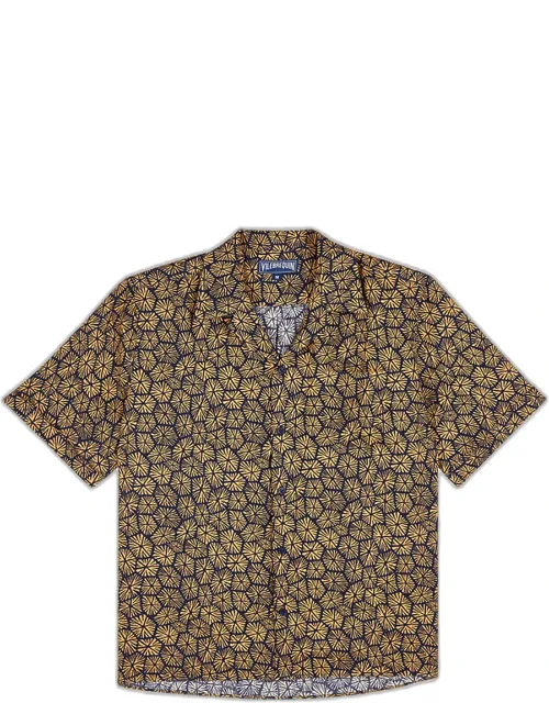 Linen Flower-print Camp Shirt