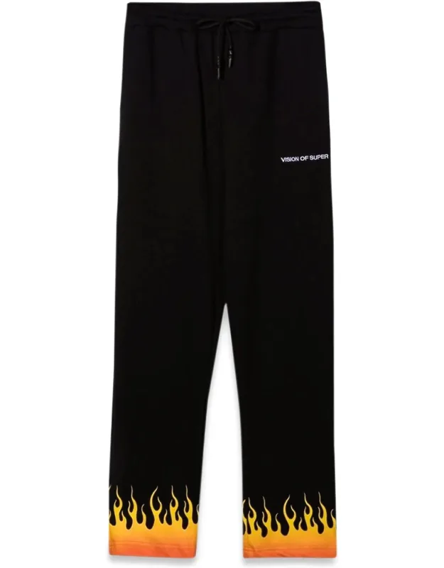 Vision Of Super Black Pants With Flames