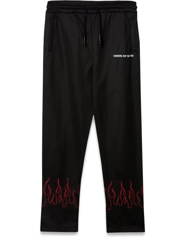Vision Of Super Black Pants With Embroidered Flames