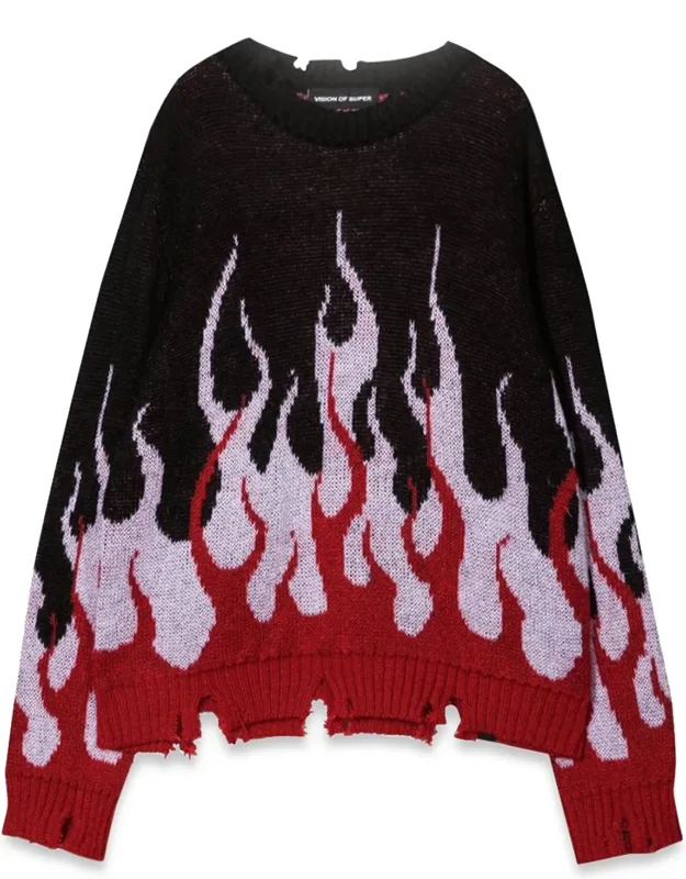 Vision Of Super Black Sweater With Double Flames