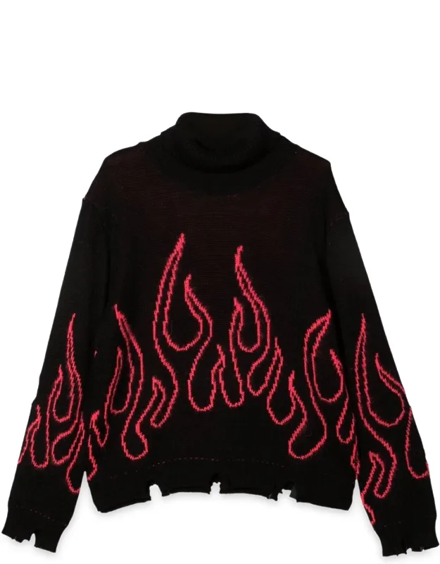 Vision Of Super Black Jumper High Neck With Flames