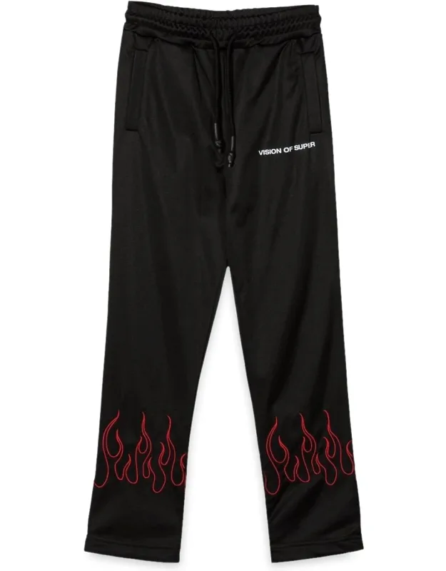 Vision Of Super Black Pants With Embroidered Flames