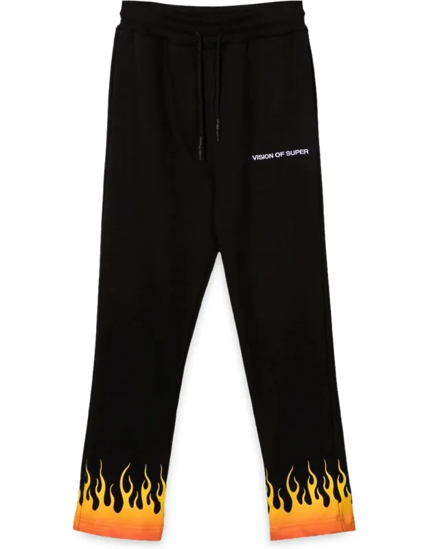 Vision Of Super Black Pants With Flames