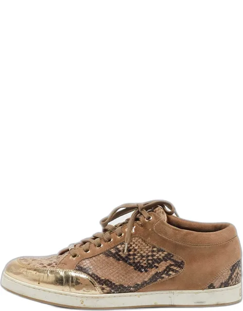 Python Embossed Leather And Suede Miami Lace Up Sneakers
