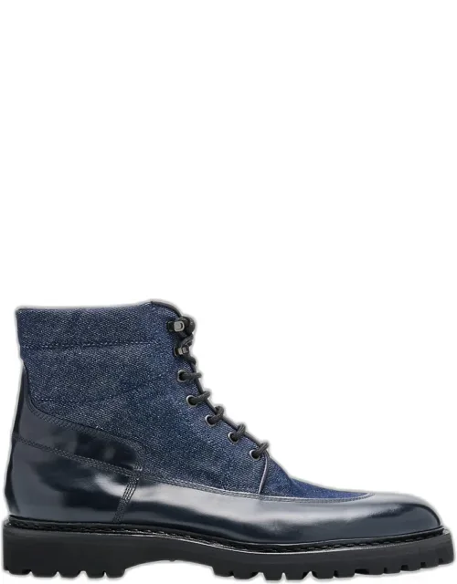 Peak Denim And Leather Lace-up Boots