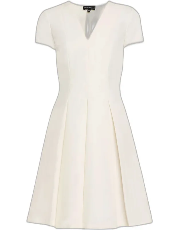Pleated V-neck Mini Dress