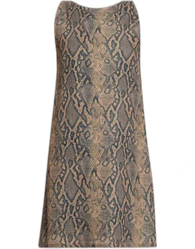 Snakeskin Effect Sleeveless Mini Shift Dress