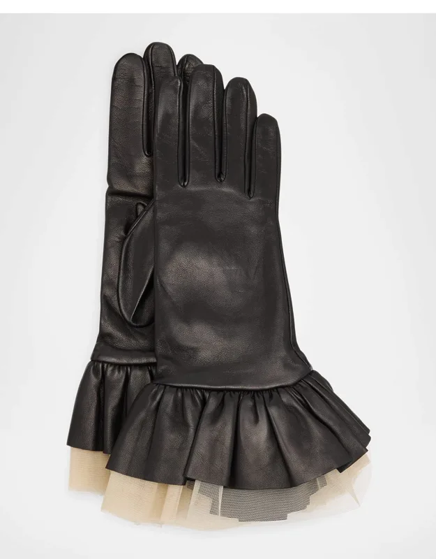 Tulle Leather Gloves