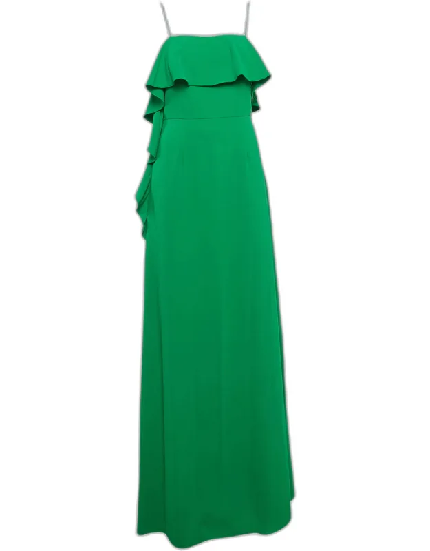Crepe Ruffled Maxi Slip Dress