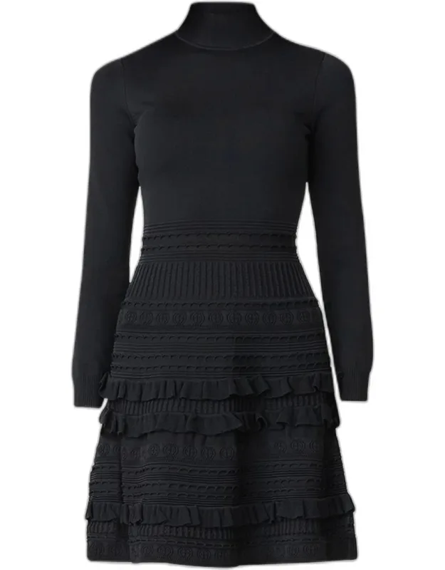 Mock-neck Mixed Knit Mini Dress