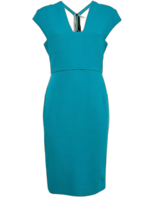 Sea Green Double Wool Crepe Sleeveless Sheath Dress