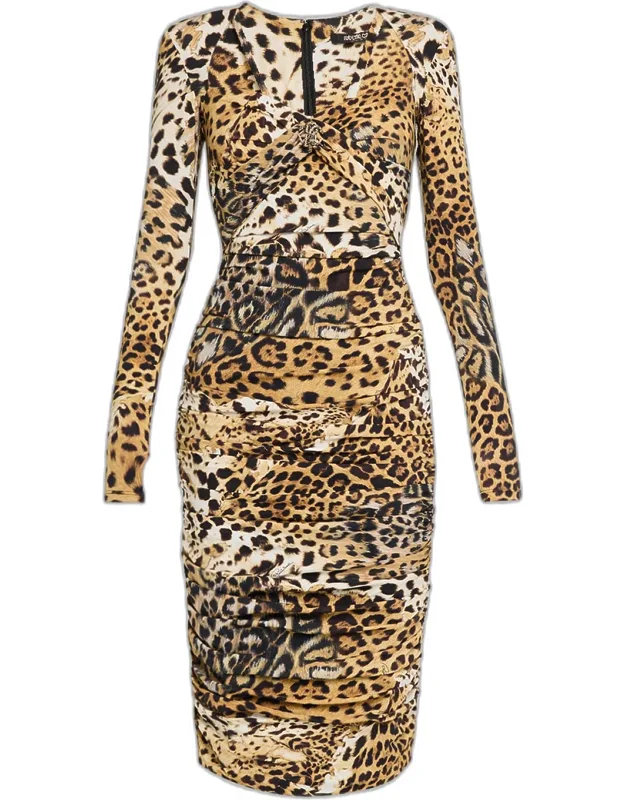 Jaguar-print Jersey Strappy Midi Dress