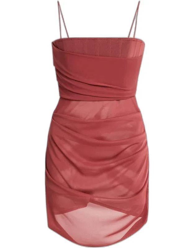 Draped Mesh Tucked Corset Mini Dress