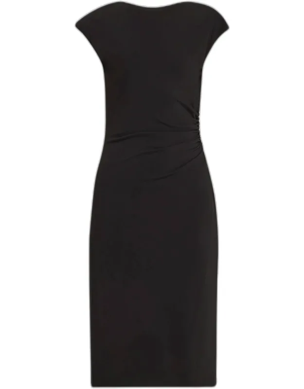 Ruched Boat-neck Knee-length Dress