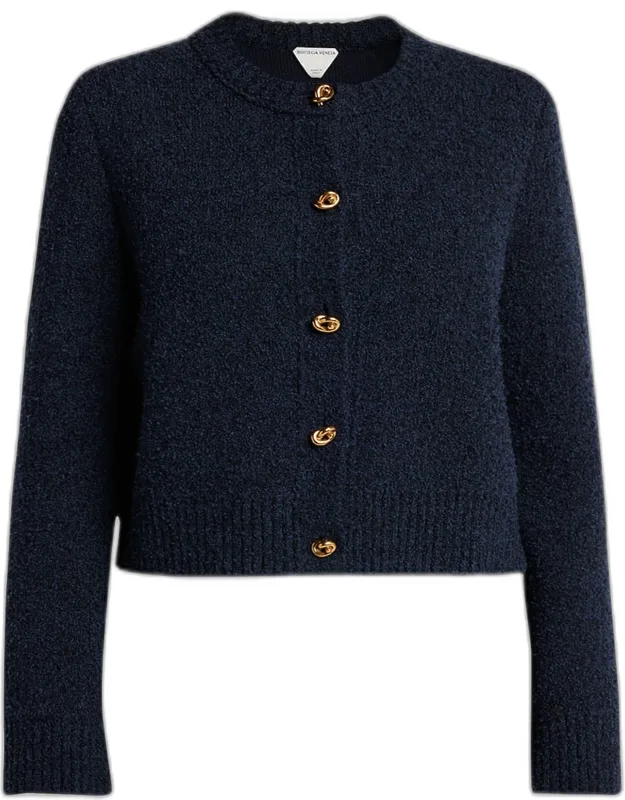 Knot-button Boucle Knit Cardigan