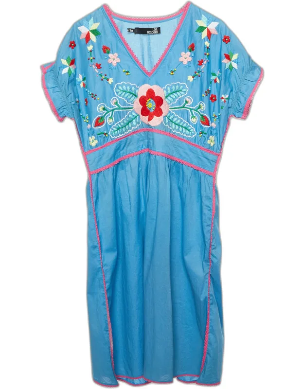 Floral Embroidered Cotton V-neck Dress