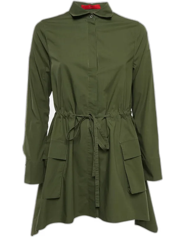Olive Green Cotton Drawstring Asymmetric Tunic