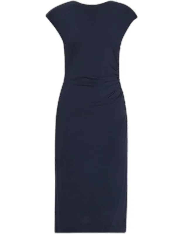 Ruched Boat-neck Knee-length Jersey Dress