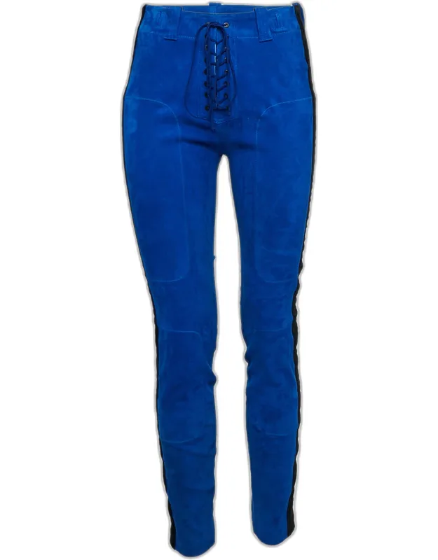 Velvet Trim Suede Lace-trim Trousers