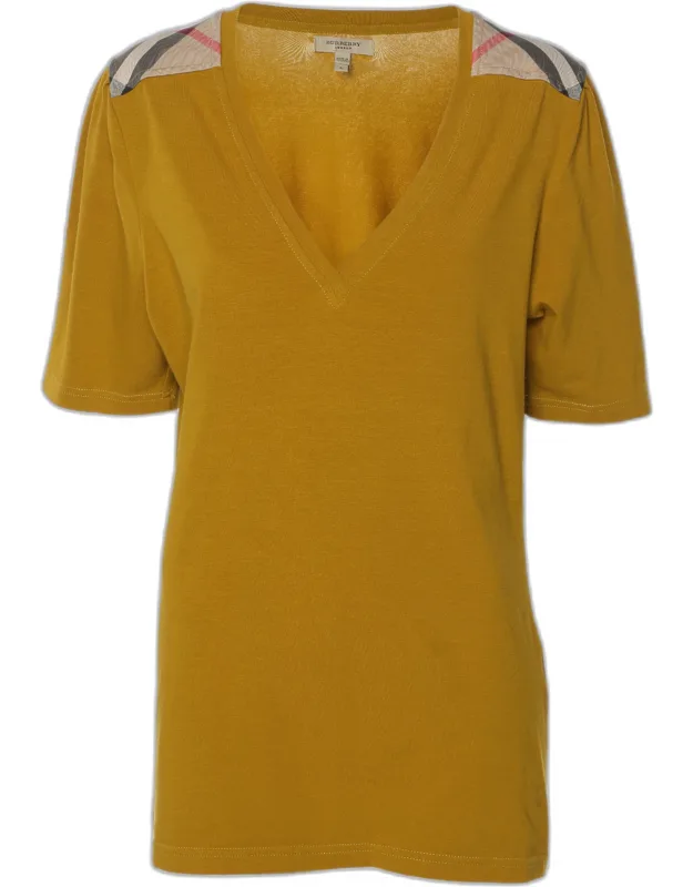 Cotton Blend Shoulder Patch V-neck T-shirt