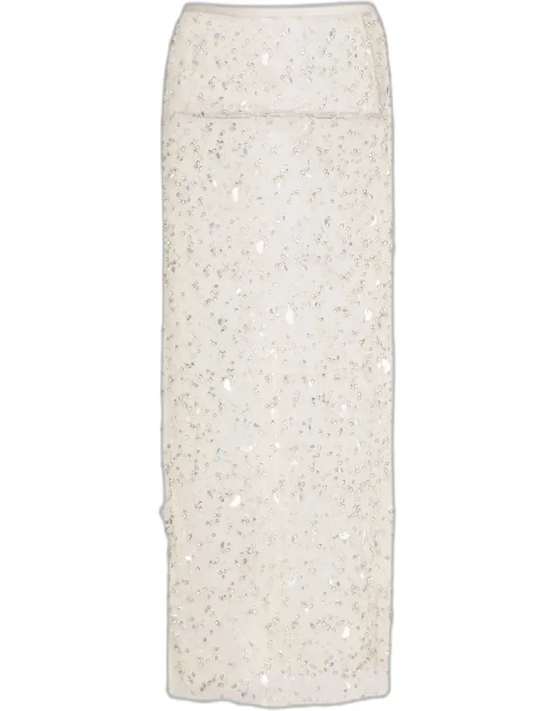 Embellished Mesh Maxi Pencil Skirt