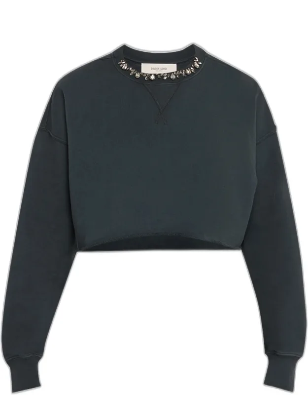 Cropped Sweatshirt With Crystal Embellishment