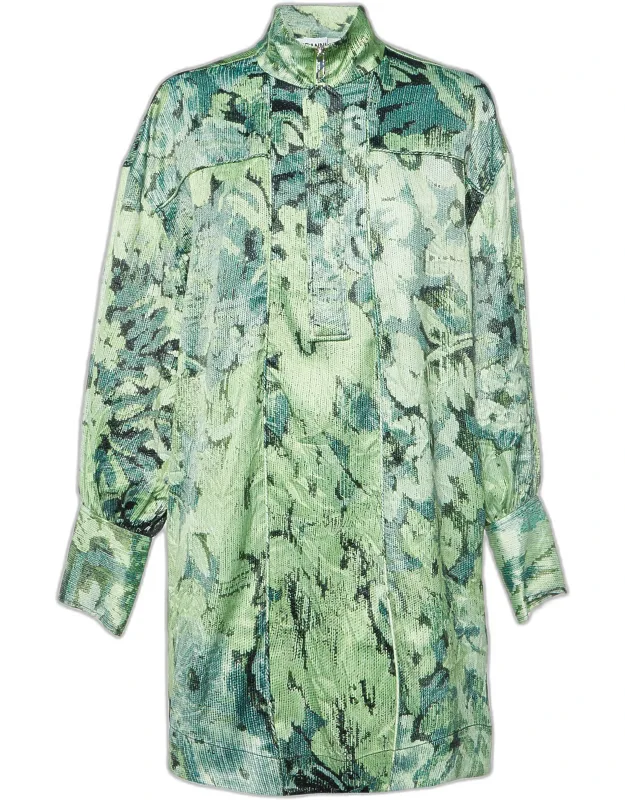 Abstract Floral Print Satin Mini Dress
