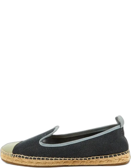 Denim And Patent Leather Cap Toe Espadrille Flats