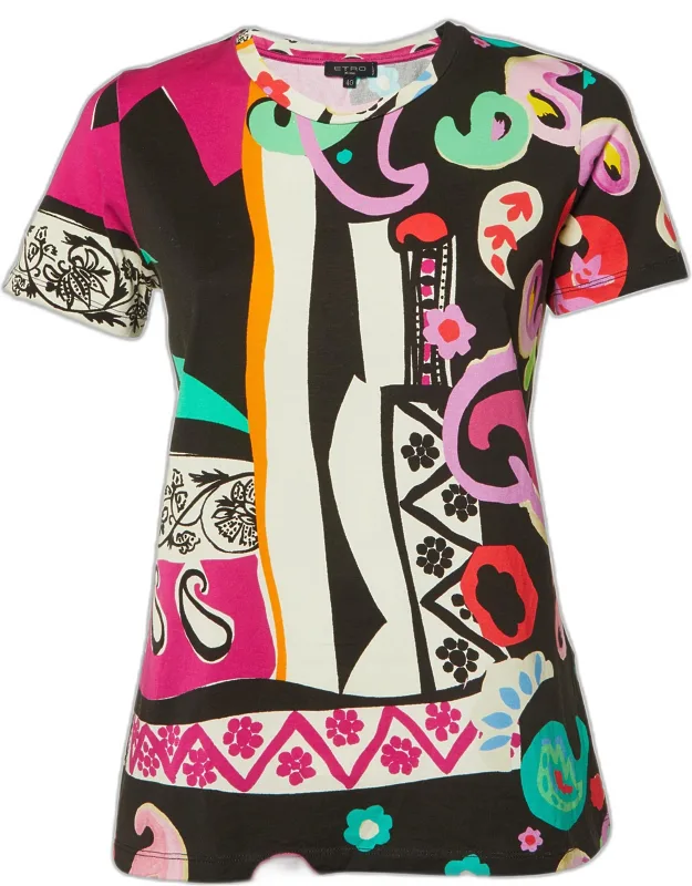 Multicolor Printed Cotton Crew Neck T-shirt