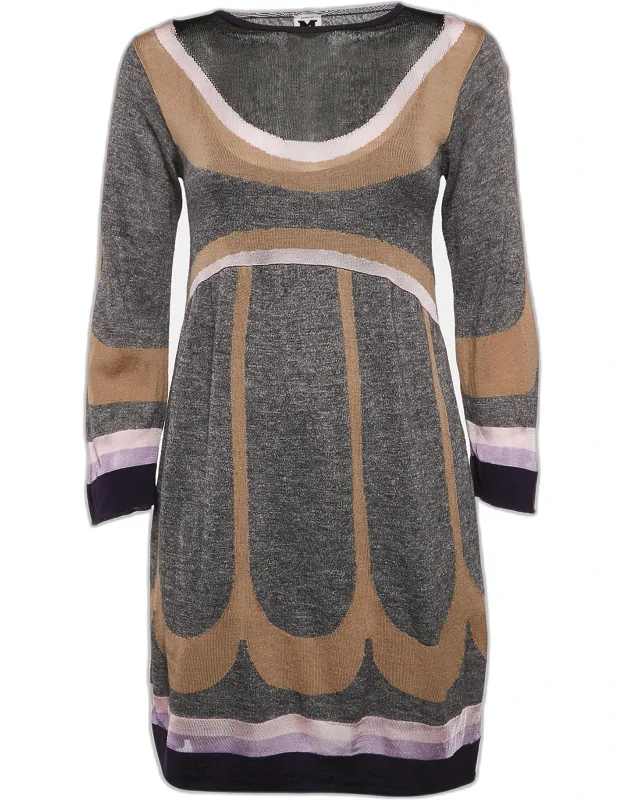 Multicolor Pattern Wool Blend Knit Knee-length Dress