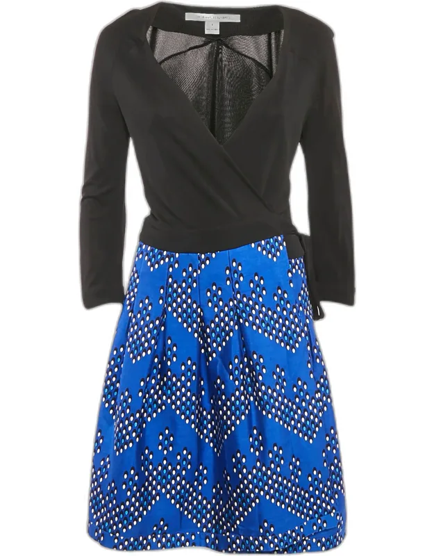 Printed Wool Blend And Jersey Wrap Dress
