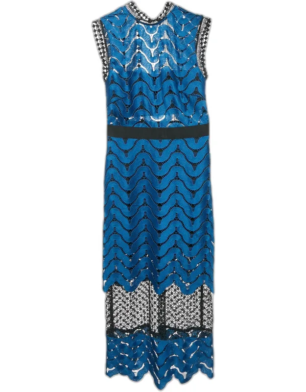 Guipure Lace Paneled Midi Dress
