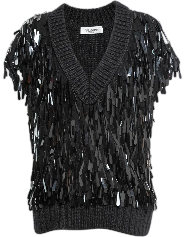 Sequin Embellished Wool Sweater Vest