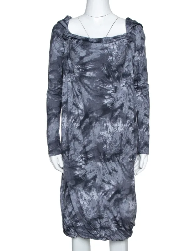 Mcq Graphite Printed Cotton Jersey Hooded Dress, Comfortable Fit