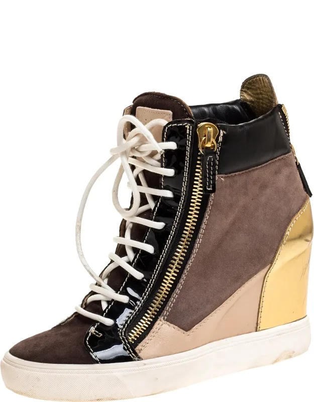 Tricolor Suede Leather Wedge Sneakers