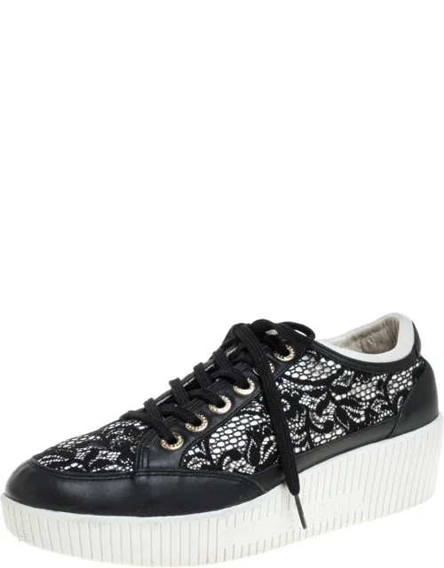 Leather And Lace Wedge Sneakers