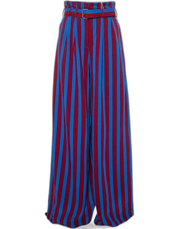 Striped Synthetic Belted Palazzo Pants