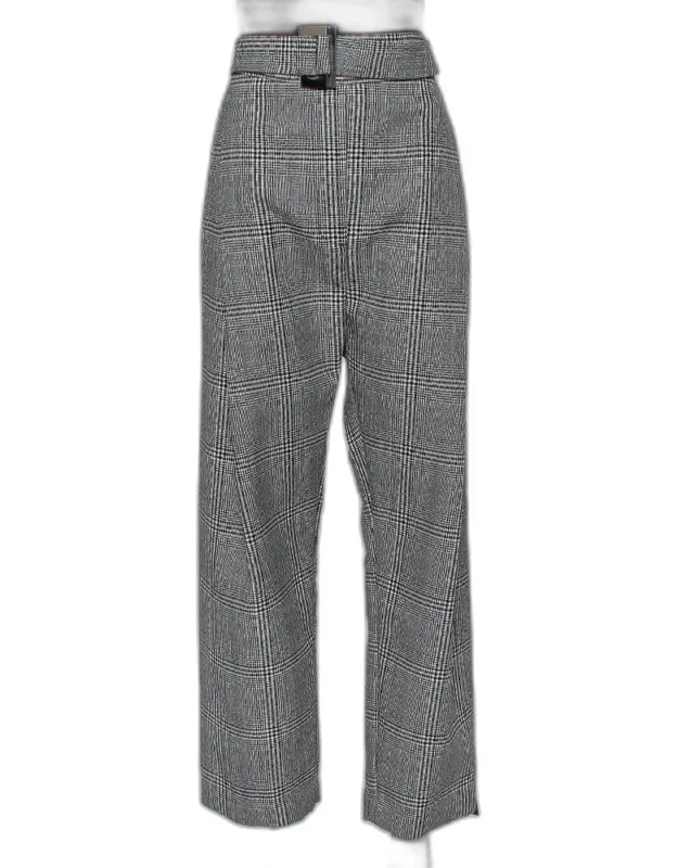 Monochrome Wool High Rise Belted Trousers