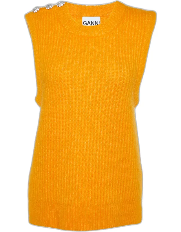 Wool Blend Crystals Button Detail Sweater Vest