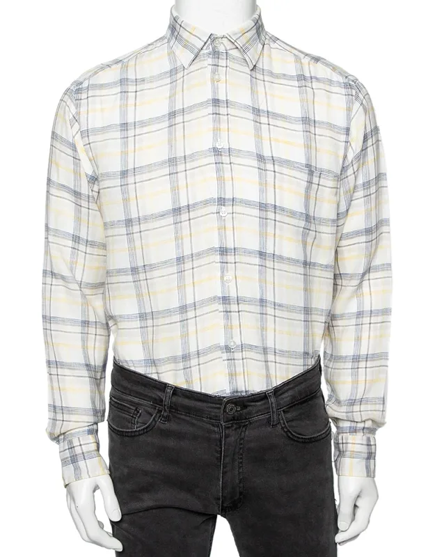 Off-white Checked Linen Button Front Shirt