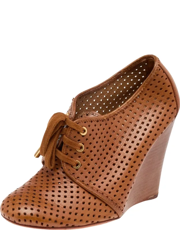 Perforated Leather Wedge Sneakers