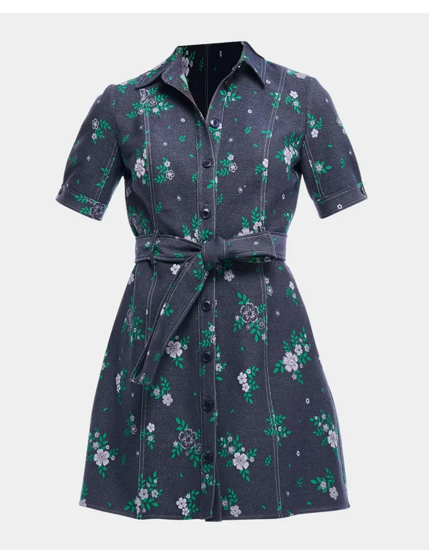 Floral-print Denim Mini Dress