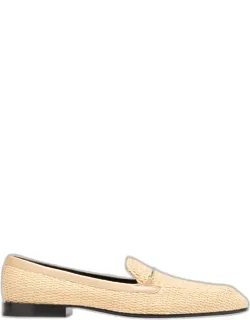 Raffia Metal-strap Flat Loafers