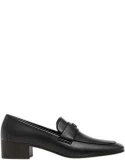 Leather Medallion Heeled Loafers