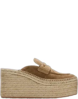 Suede Penny Loafer Platform Espadrille Mule