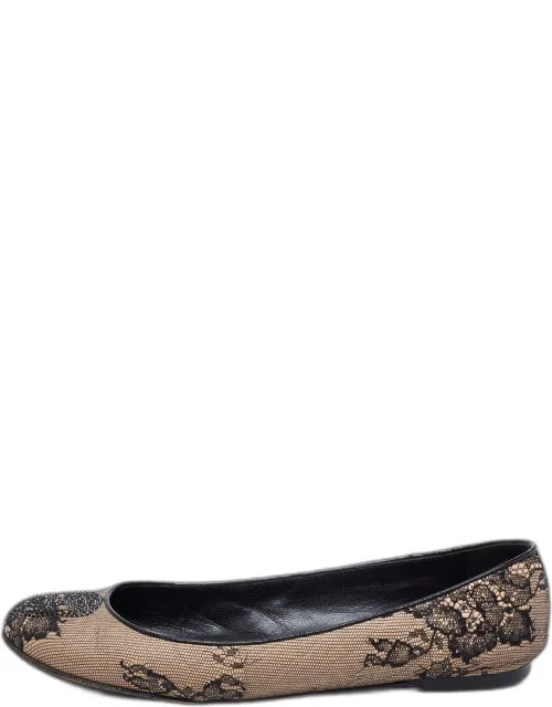 Mesh And Leather Embellished Ballet Flats