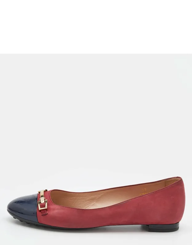 Leather And Patent Leather Cap Toe Buckle Ballet Flats