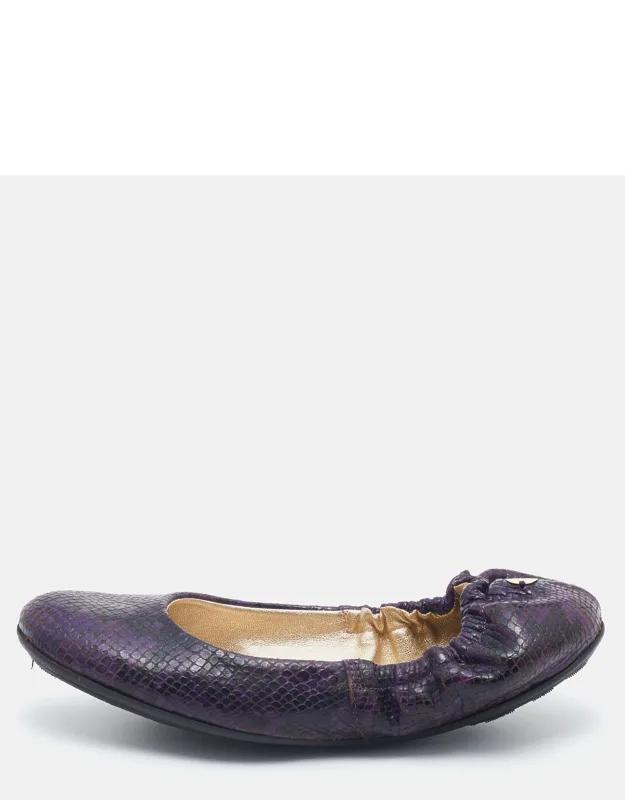 Python Embossed Leather Scrunch Ballet Flats
